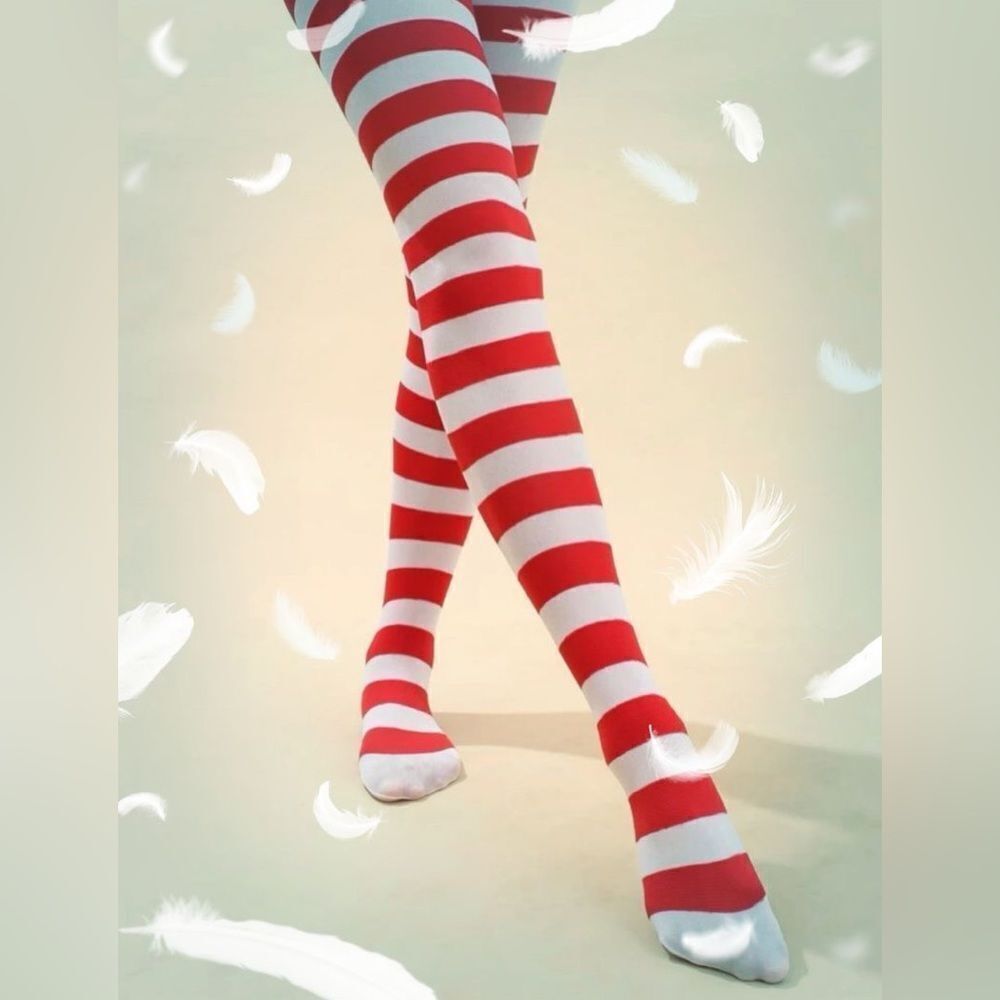 Red and White Striped Tights    - Picture 3 of 5